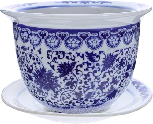 DOITOOL Blue and White Ceramic Planter - 6.7 in Pot with Drainage & Saucer by DOITOOL
