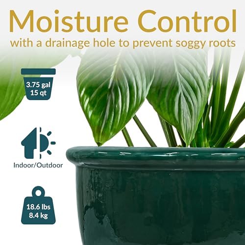 Sunnydaze Chalet 14.5" Ceramic Plant Pot, Dark Green Glaze - Image 2