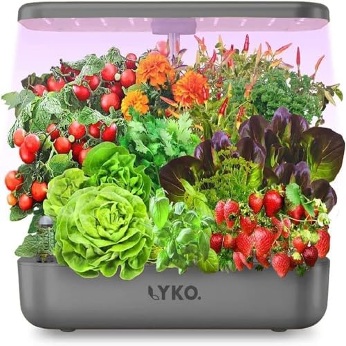 Hydroponics Growing System, 12 Pods Indoor Herb Garden Kit w/Full-Spectrum 36W Grow Light, Indoor Herb Garden Automatic Timer, Height Adjustable 3.5L Water Tank, Gifts for Men Women (Grey) by LYKO