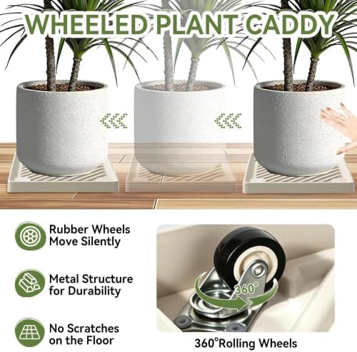 12.2" SquarePlant Caddy Beige with Hidden Wheels & Garden Tools Set - Image 3