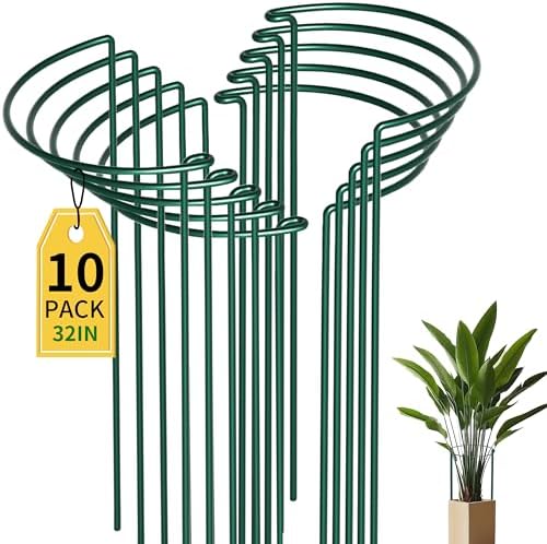 TCBWFY 14" Dx32 H Plant Supports Stakes for Large Heavy Plants,10Pack Peony Supports,Heavy Duty 5mm Wire Peony Cages,Interlock Garden Supports Ring Border Support,Plant Support Cage for Rose Flower by TCBWFY