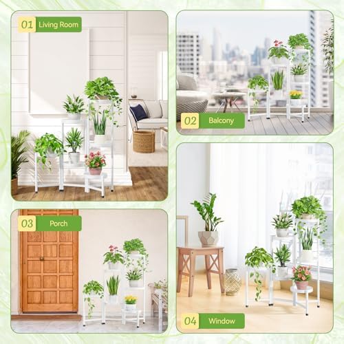 iDavosic.ly Plant Stand Indoor Outdoor, 6 Tier Metal Corner Shelf, White - Image 4