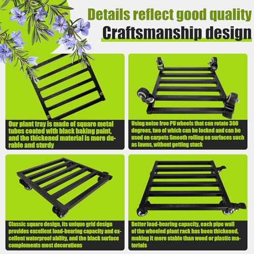 Plant Caddy with Wheels 12'' 2 Pack Metal Rolling Plant Stand Plant Dolly with Lockable Casters Aluminium Heavy Duty Pot Mover Rollers Indoor Outdoor Planter Trolley Holds up 440 Lbs Planter Black - Image 3