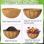 4pcs 14 inch Metal Hanging Baskets Round Wire Plant Stand with Coco Lining Cushion Decorative Planter Hanger Garden Indoor Outdoor Watering Hanging Basket （XG） - Image 5