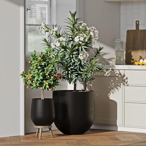 DTY Signature Mount Antero 19.7''D x 19.7''H Modern Indoor Outdoor Fiberstone Bullet Shaped Planter, Durable Round Garden Pot, Weather Resistant, Drainage Hole & Rubber Plug - Large, Black - Image 6