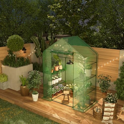 Greenhouse, 57 x 29 x 76'' Greenhouses for Outdoors, Durable Green House Kit with Window, Thicken PE Cover, 3 Tiers 12 Shelves, Portalbe Walk in Green Houses for Indoor Backyard Outside - Image 6