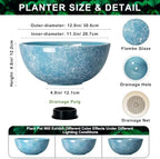 Bonsai Tree Pots 12 Inch, Ceramic Succulent Planters, Droplet Blue - Image 2