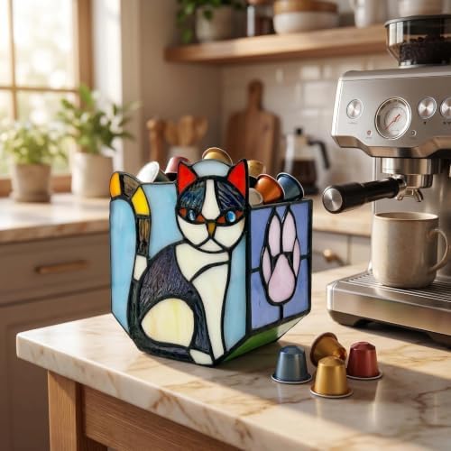 Handmade Stained Glass Indoor Plant Pot,Flower Pots with Drainage Holes,Black Orange Cat Planter Pot, Cute Succulent Pots,Plant Lover Gifts for Women (with a Gift Box) - Image 5