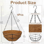 4 Pack 10 inch Metal Hanging Baskets for Plants Outdoor Metal Wire Hanging Basket Planter with Coco Fiber Liners Flower Pots for Home Porch Garden Patio, Diamond-Shaped - Image 3