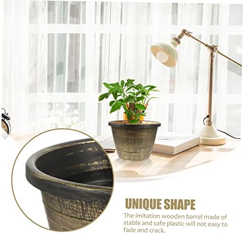 Happyyami Flowerpot Whiskey Barrels Bucket Starting Pot Orchid Plant Pot Half Barrel Flower Pot Flower Pots Outdoor Vintage Pots Plastic Containers Barrel for Garden Wine Barrel Large - Image 6
