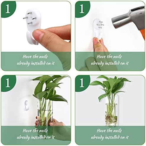 Baderke 6 Pcs Glass Wall Vase for Plants Indoor Hanging Propagation Planter Container Holder with Plastic Invisible Traceless Hangers Hydroponic Plant Succulent Garden Wedding Decor - Image 3