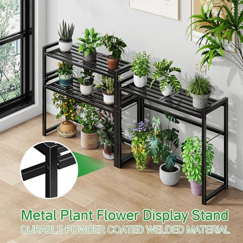 Ekisemio 3-Tier Metal Plant Stand, Heavy Duty Waterproof Indoor Outdoor Stackable Shelf, Tall Flower Pot Holder & Display Rack for Garden, Black - Image 3