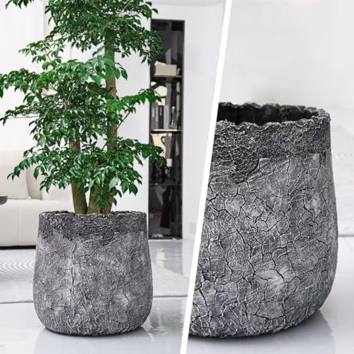Craft flowerpots 18"+13"+9" Dia Round Concrete Planter Set of 3 Large Outdoor/Indoor Planter Pots Containers with Drainage Holes and Rubber Plug for Home Garden (Dark Gray, Large) - Image 2