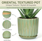 7.5 Inch Ceramic Planter Pot with Saucer Drainage Leak-Proof Mesh,Flower Pots for Indoor Plants with Gardening Gloves,Ceramic Planter(Light Green) - Image 3