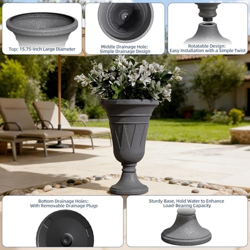24"Tall Urn Planters for Outdoor Plants, Urns and Pedestal Set of 2 - Image 3