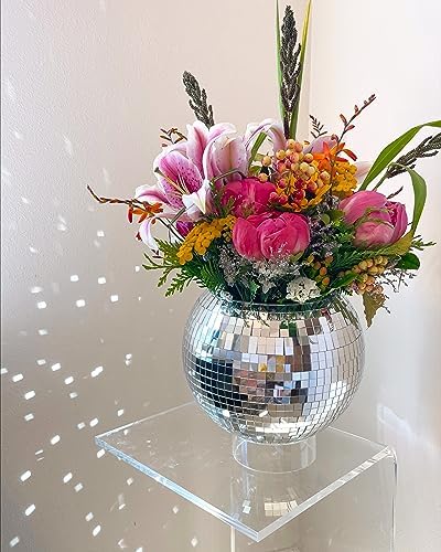 Hanging Disco Ball Planter 8" - with Acrylic Stand and Macrame Plant Hanger - Home Décor, Room Décor, Mirror Disco Planter, Disco Decor (10" with Base) - Image 3