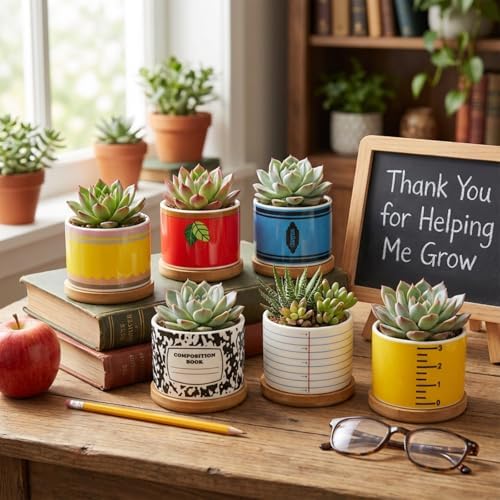 Remerry 6 Pcs Christmas Teacher Gifts Ceramic Succulent Plant Pot, Classic - Image 2
