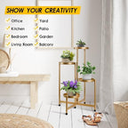 4 Tier Plant Stand Indoor Outdoor, 31 Inch Tall Metal Plant Shelf Waterproof, Plant Holder with Folding Design For Home, Living Room, New Upgrate Gold - Image 5
