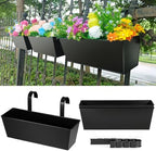 3 Pcs Large Hanging Flower Pots for Railing Or Fence 16 Inch Railing Planter Box for Any Balcony, Porch or Deck Countryside Style Window Planter Boxes Are Perfect to Herbs & Flowers for Garden (Black) by JFMAMJ