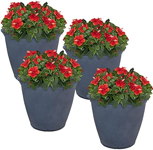 Sunnydaze Anjelica 20'' Large Plastic Planter Pot for Plants, Slate, 4pk by SunnydazeDecor