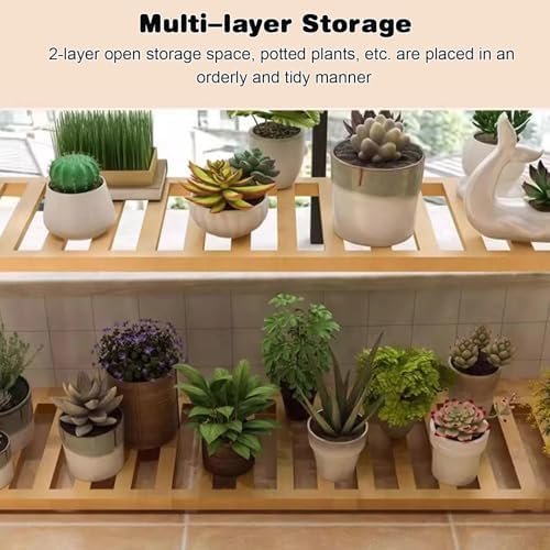 Plant Stand for Indoor Outdoor Tiered Plant Shelf 2 Tier Bamboo Flower Holder Ladder Rack for Multiple Plant Pot Stand for Living Room Balcony Garden,Green-19.7" L - Image 6