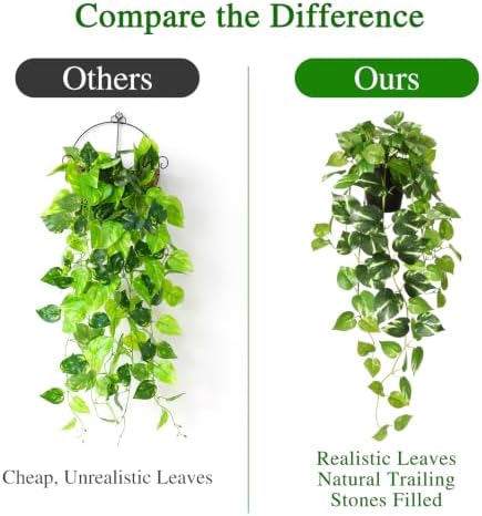 CEWOR Fake Pothos Hanging Plants, 33", Variegated, with Plastic Pot, for Home Office Indoor Decor, 2 Pack - Image 5