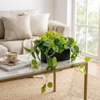 MyGift Vibrant Lifelike Artificial Plant Pothos Leafy Vine Greenery in Black Concrete Rectangular Planter Box - Image 2