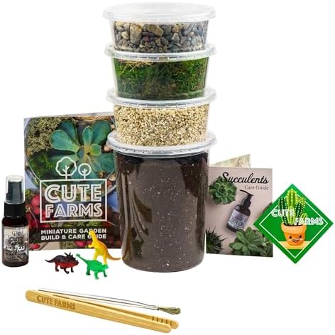 Cute Farms Terrarium Starter Kit | Moss, Vermiculite, Soil, Pebbles, Plant Food, Finishing Tools, Build and Care Guide | DIY Succulent Terrarium for Adults and Kids (Large) by CuteFarms