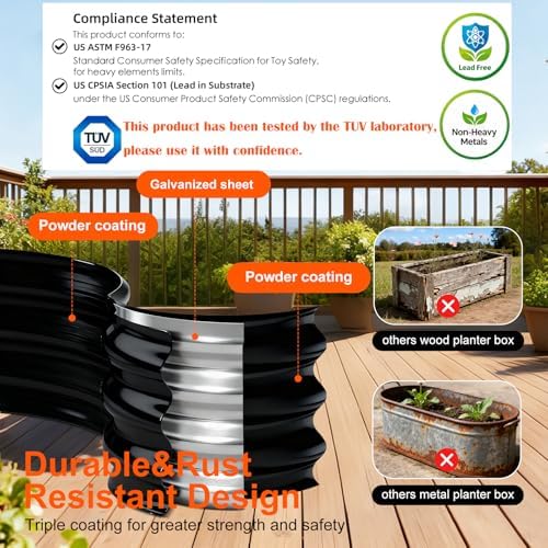 Rakukiri Raised Garden Bed Outdoor, GRS Certified Recycled Metal Planter Box 2 Sets, 4FT Galvanized Oval Herb Garden Kit, Bottomless Large Garden Beds for Vegetables Flowers, Rust-Resistant Black - Image 5