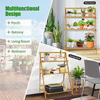Folding 3-Tier Bamboo Ladder Plant Stand, Indoor & Outdoor Flower Pot Organizer Holder w/ Stable Frame, Plant Shelf Display Rack for Balcony, Patio, Garden, Living Room - Image 6