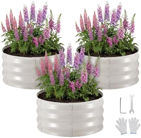 VEVOR 3 Pcs 2x2x1ft Round Raised Garden Bed Kit, Outdoor Metal Galvanized Raised Beds for Gardening Vegetables, Easy Assembly Garden Planter Box for Flowers Fruits by VEVOR