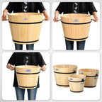 VINGLI 3 PCS Large Wooden Planter Barrel Set, 11.5"(Dia)- 18"(Dia), Real Wood Flower Pot with Drainage Holes, Different Sizes, Large Garden Container Box, Indoor & Outdoor (Honey) - Image 2
