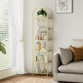 Homhedy 6-Tier Tall Gold Bookshelf, Arched Bookcase with Glass Shelves by Homhedy