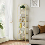 Homhedy 6-Tier Tall Gold Bookshelf, Arched Bookcase with Glass Shelves by Homhedy