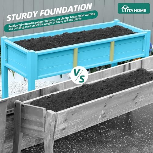 YITAHOME Raised Garden Bed HDPE, 47x18x31In Raised Flower Bed Poly-Wood Weather-Resistant Elevated Planter Box with Lockable Wheels & Storage Shelf for Vegetable Flower, Aruba Blue - Image 7
