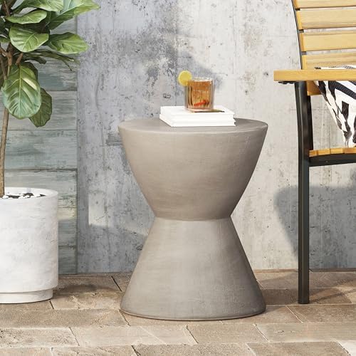 ø15.25'' Concrete Side Table End Table for Outdoor & Living Room, Modern Round Circle Hourglass Style, Durable and Lightweight, Cement Material, No Assembly, Light Gray - Image 5