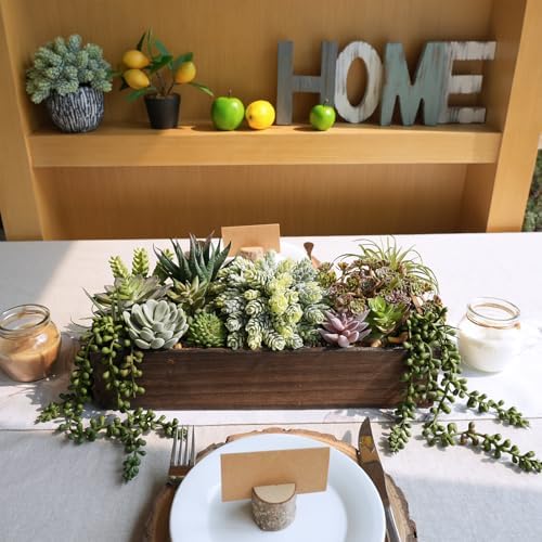Winlyn Artificial Succulent Arrangement 15" Assorted Succulents Plants in Brown Rectangular Wooden Box Faux Potted Succulents Plant for Farmhouse Home Table Centerpiece Mantel Shelf Kitchen Décor - Image 7