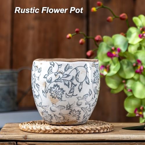 Reto Rustic Ceramic Flower Pots for Garden Plants and Succulents,Distressed Cracked Glazed Planters with Drainage Holes Tuscan Flower Pots for Outdoor,Grays,no Hole - Image 2