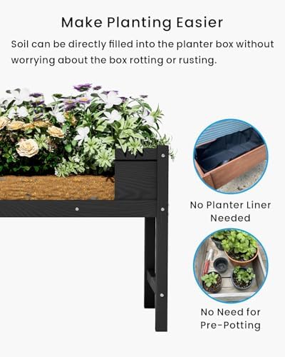 Weatherproof Raised Garden Bed, HDPE Outdoor Elevated Planter Box with Legs, Garden Box, Flower Beds for Patio, Deck, Balcony (Black) - Image 6