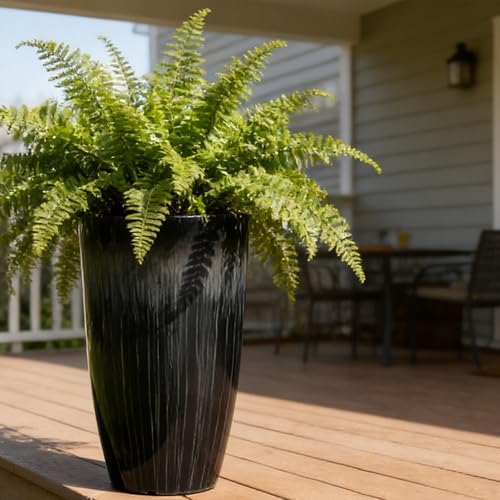 Worth Garden 23.5" H. Large Plastic Planters - Set of 2 Gradient Black Glossy Smooth Finish - Tall Plant Pots for Indoor & Outdoor Use - Decorative Lightweight Flower Pots for Front Porch, Patio, Deck - Image 2