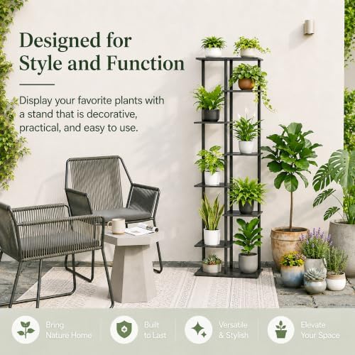 Corner Tall Plant Stand Indoor 8 Tier 10 Potted, Black - Image 5
