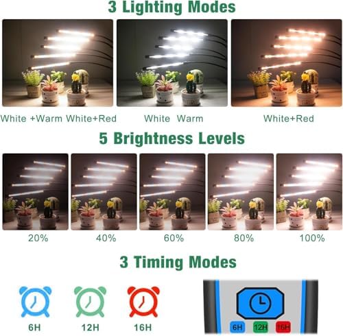 Garpsen Plant Light, 2Pack Full Spectrum, 5 Head with Tripod Stand - Image 4