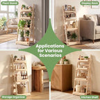 GIANTEX Foldable Wooden Plant Stand, 4-Tier Ladder Plant Shelf, Natural - Image 5