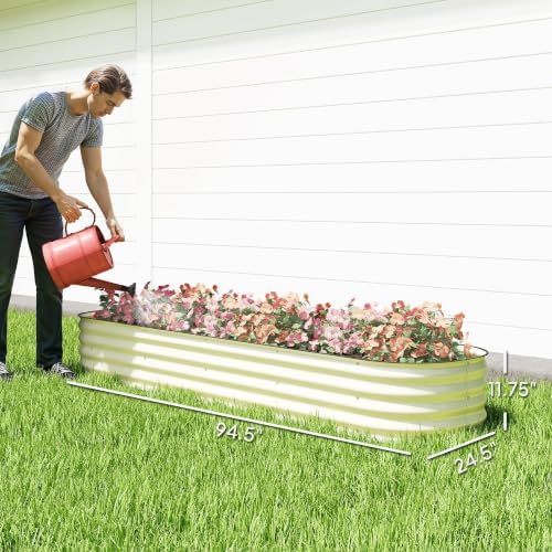 Outsunny 8' x 2' x 1' Galvanized Raised Garden Bed Kit, Cream - Image 7