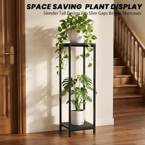 TOSKING 2-Tier Wide & Tall Plant Stand Indoor, Modern Metal Shelf, Black - Image 2