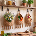 Honeydak 3 Hanging Baskets, Light Linen, Triangular Tassel, Jute - Image 2