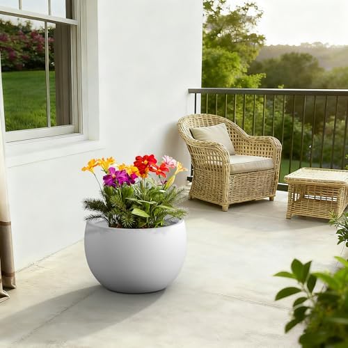 Kante Large Round Bowl White Concrete Planter 20" Dia, Outdoor - Image 3