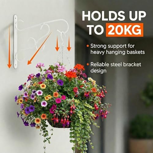 Gardenised Curved Scroll Metal Wall Bracket for Hanging Accessories and Flowerpots Suitable for Indoor & Outdoor Use, White Set of 2 - Image 5