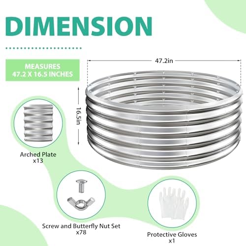 YSEJOMP 17" Tall 48" Diameter Round Raised Garden Bed Kits Outdoor Silver - Image 4