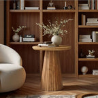 Solid Wood End Table Set of 2, 19" Small Round Pedestal Side Table with Fluted Base, Farmhouse Bedside Table for Living Room, Small Space - Image 6